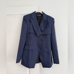 Dark Blue Pinstriped Blazer